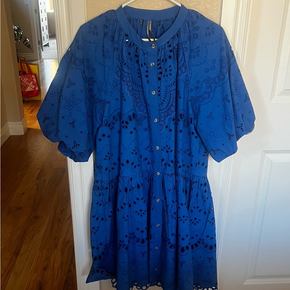 Anthropologie Royal Blue Eyelet Mini Dress